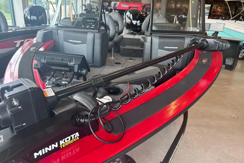 Slide: The Image of 2026 Tracker Targa V-18 Combo boat with Minn Kota Terrova trolling motor. - 2
