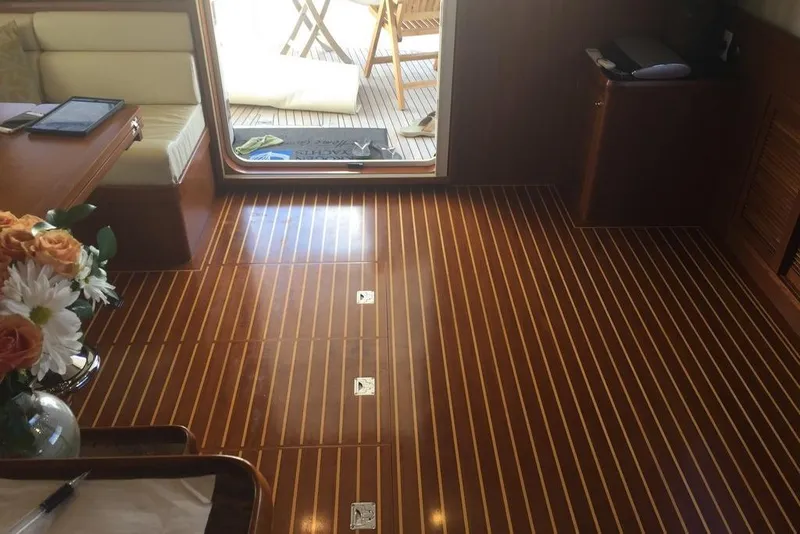 Slide: The Image of Luxurious interior of 2011 Kadey-Krogen 48 AE yacht with polished wood flooring. - 25