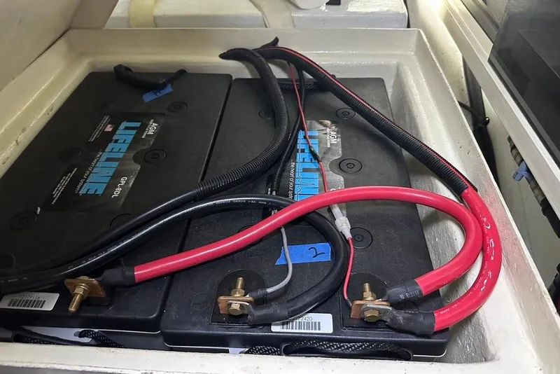 Slide: The Image of Battery compartment of a 2011 Kadey-Krogen 48 AE with Lifeline AGM batteries. - 37