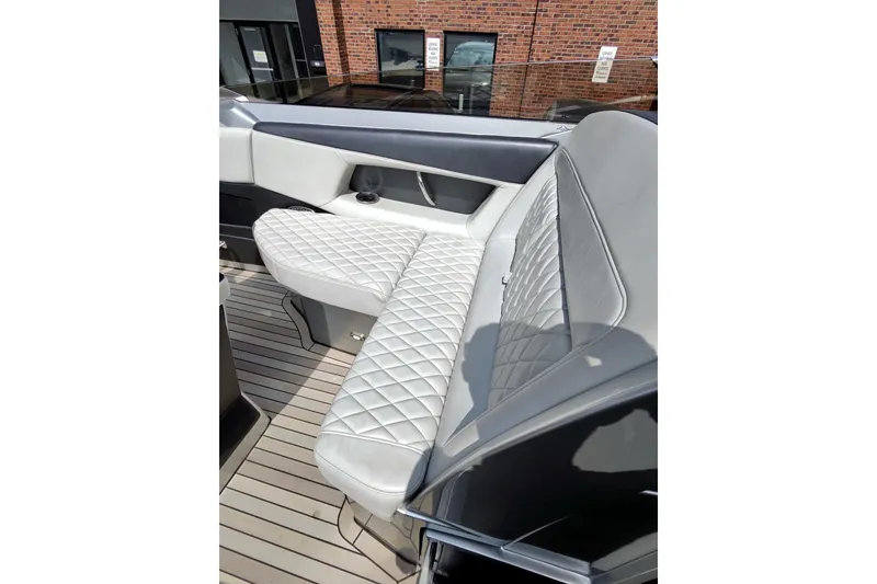 Slide: The Image of Luxurious seating on 2017 Monte Carlo 420 yacht with quilted upholstery. - 17