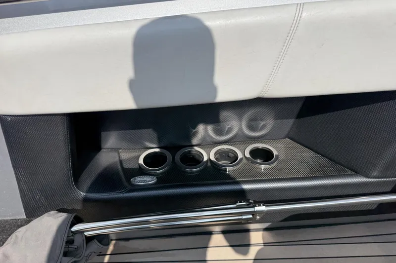 Slide: The Image of Interior of 2017 Monte Carlo 420 boat with cup holders and shadow. - 43