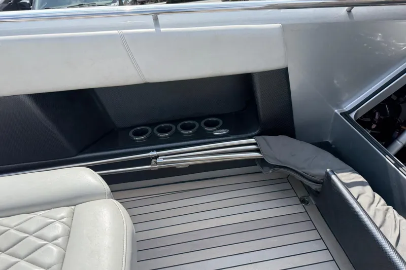 Slide: The Image of Interior of 2017 Monte Carlo 420 boat with sleek seating and modern design elements. - 53