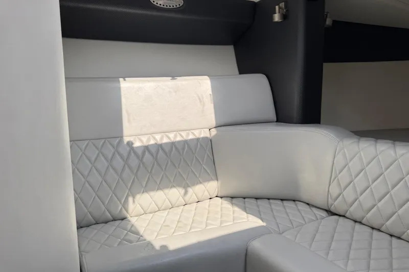 Slide: The Image of Luxurious white leather seating in 2017 Monte Carlo 420 yacht interior. - 64