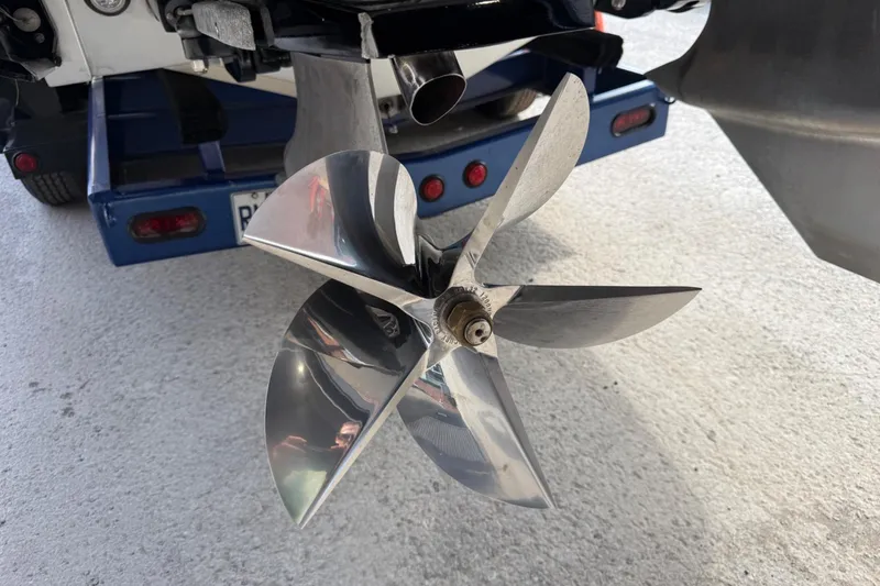 Slide: The Image of Shiny propeller of a 2017 Monte Carlo 420 boat on a trailer. - 72