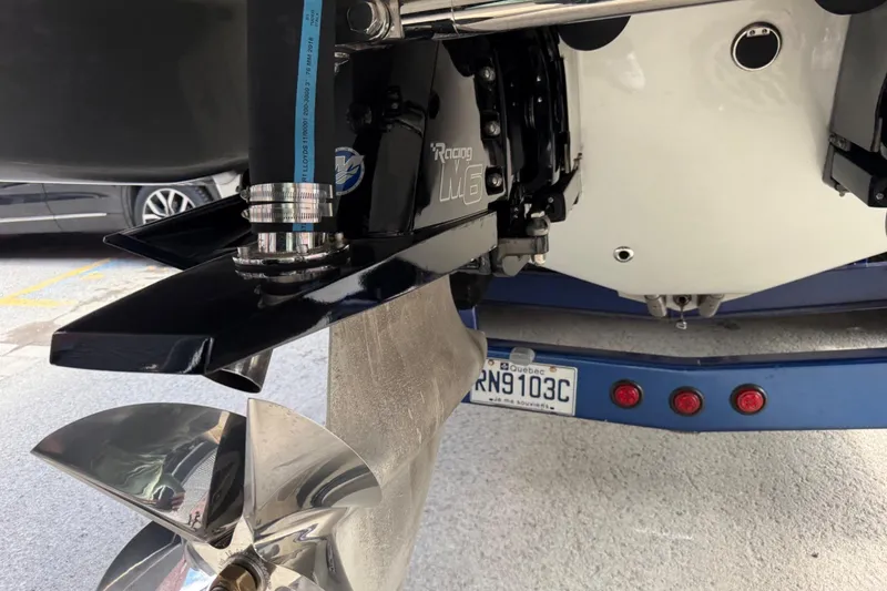 Slide: The Image of Close-up of a 2017 Monte Carlo 420 boat propeller and engine components. - 74