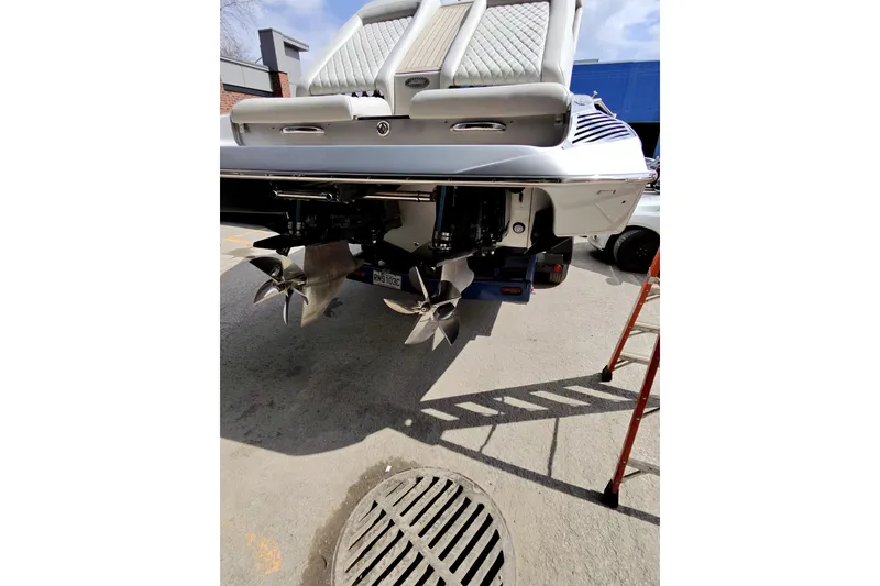 Slide: The Image of Rear view of a 2017 Monte Carlo 420 boat with dual propellers. - 9