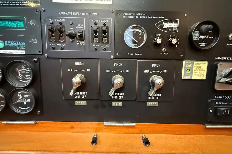 Slide: The Image of Control panel of a 1997 Taswell 50 yacht with winch and breaker switches. - 29