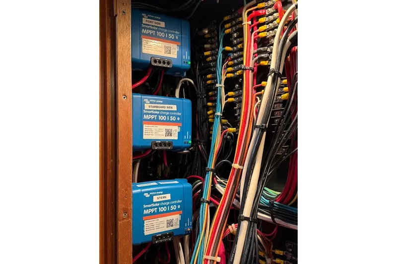 Slide: The Image of 1997 Taswell 50 Victron Solar Controllers. - 38