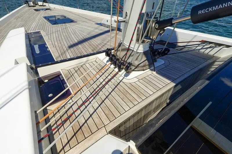 Slide: The Image of 2018 Hanse 675 yacht deck with sleek design and modern rigging. - 27