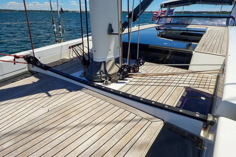 Slide: The Image of Deck of 2018 Hanse 675 yacht with sleek design and ocean view. - 29