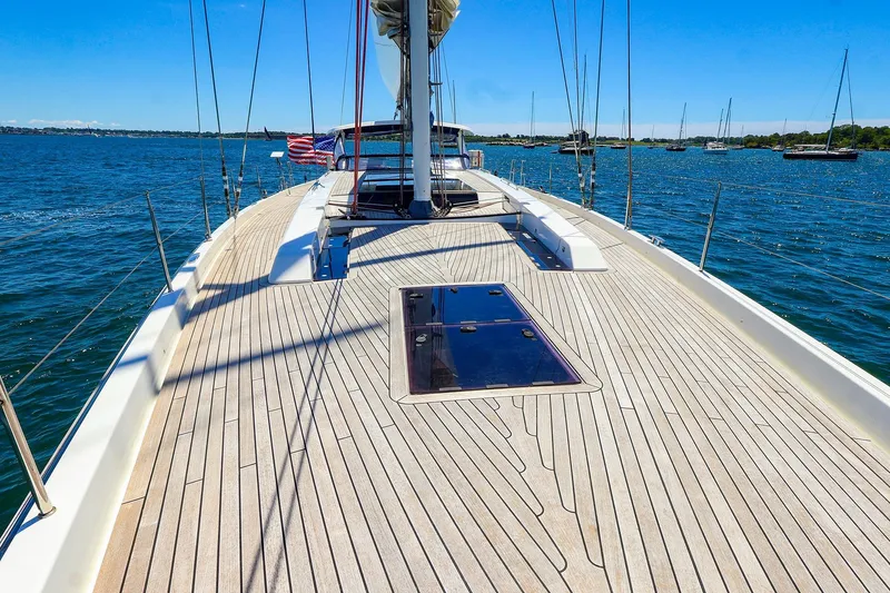 Slide: The Image of 2018 Hanse 675 yacht deck with ocean view and clear blue sky. - 39