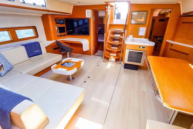 Slide: The Image of Luxurious interior of 2018 Hanse 675 yacht with modern furnishings and elegant design. - 44