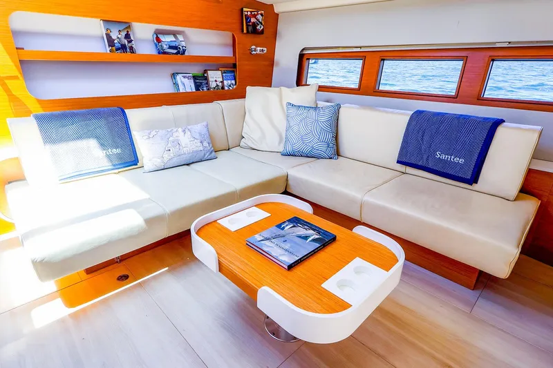 Slide: The Image of Luxurious interior of 2018 Hanse 675 yacht with elegant seating and modern decor. - 45