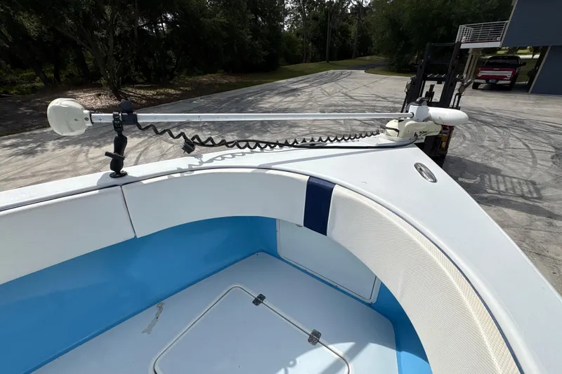 Slide: The Image of 2018 Catamaran Coaches 38 Lightning boat with trolling motor on deck. - 26