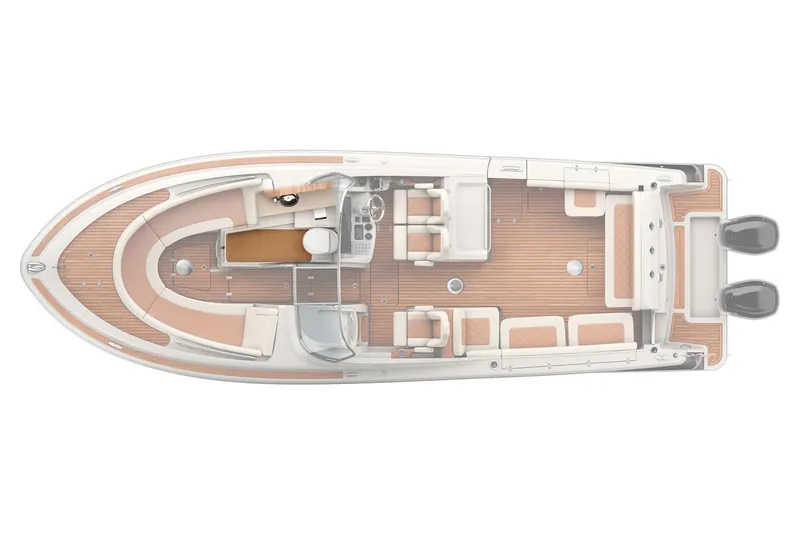 Slide: The Image of Manufacturer Provided Image: Top view of 2023 Chris-Craft Calypso 30 boat layout with twin engines. - 38