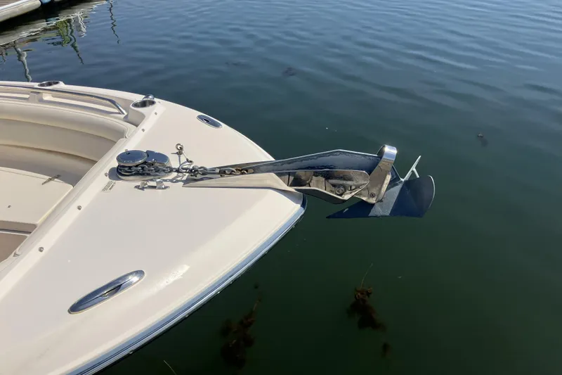 Slide: The Image of Bow of 2019 Grady-White Freedom 235 with anchor over calm water. - 11