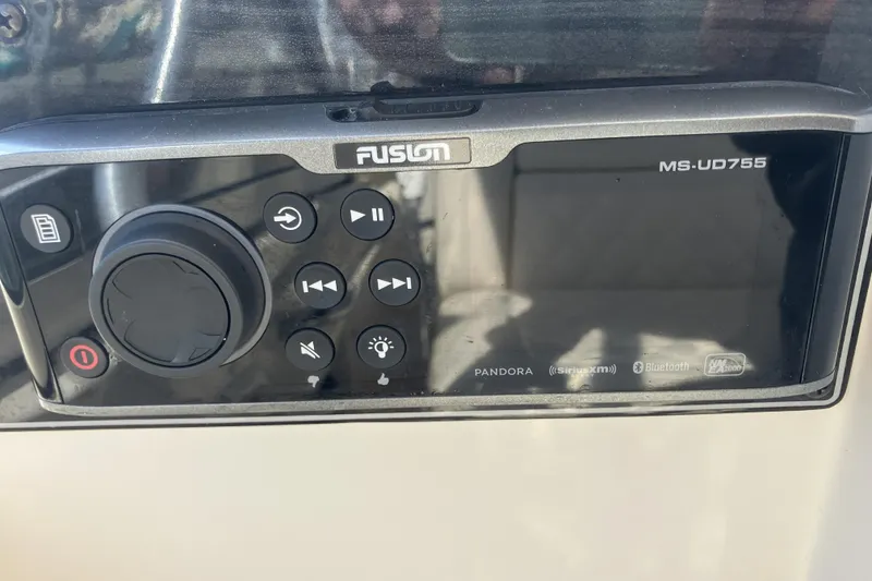 Slide: The Image of Fusion MS-UD755 stereo system on 2019 Grady-White Freedom 235 boat dashboard. - 13