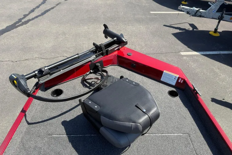 Slide: The Image of 2026 Crestliner 1700 Storm boat deck with trolling motor and seat. - 4