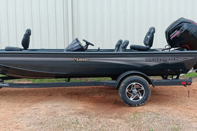The Image of 2026 Ranger RT188C boat with Mercury Pro XS engine on trailer. - 0