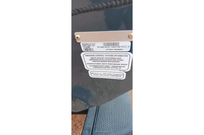 Slide: The Image of 2026 Ranger RT188C emissions control label on marine watercraft. - 13