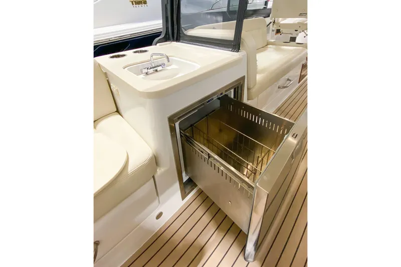 Slide: The Image of Luxury yacht interior with sink and stainless steel drawer, MJM 3 model, 2022. - 63