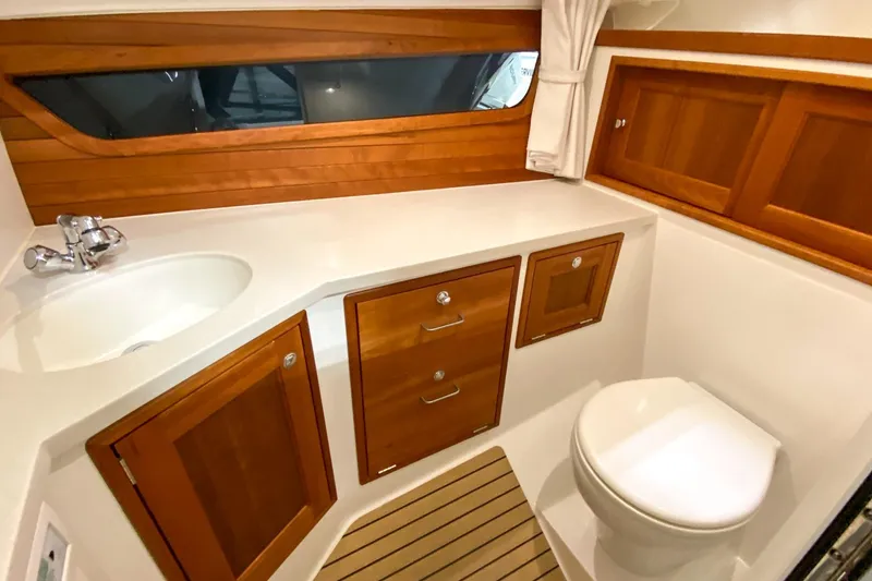 Slide: The Image of Elegant 2022 MJM 3 yacht bathroom with wooden cabinetry and modern fixtures. - 67