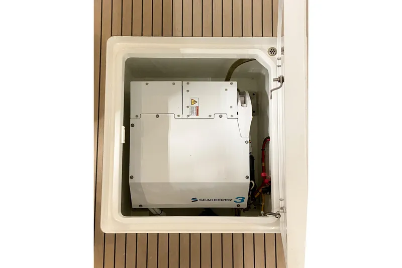 Slide: The Image of Seakeeper 3 gyroscope installed in 2022 MJM 3 boat compartment. - 74
