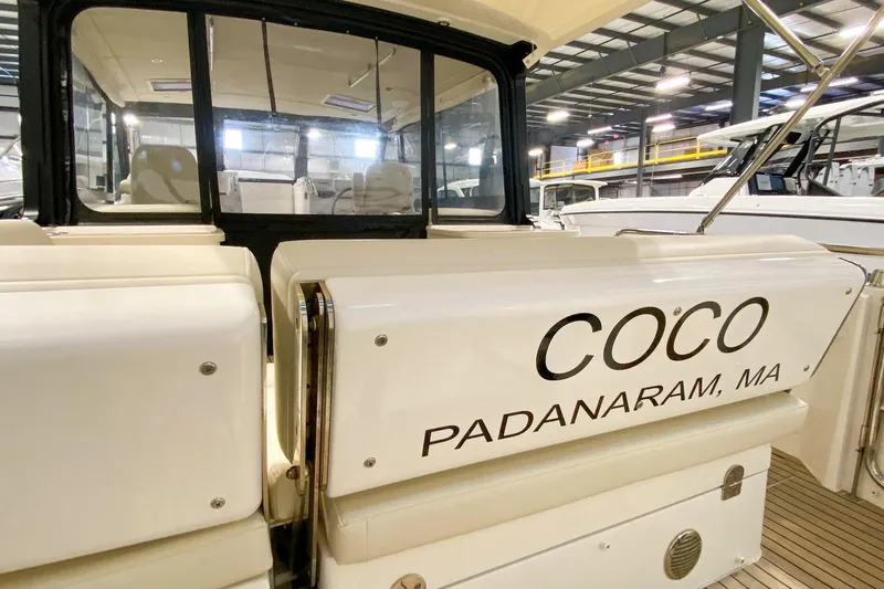 Slide: The Image of 2022 MJM 3 boat named "COCO" in a marina, Padanaram, MA. - 75