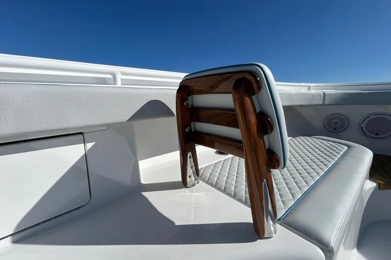 Slide: The Image of 2026 Valhalla Boatworks V-46 interior with elegant seating and sleek design. - 27