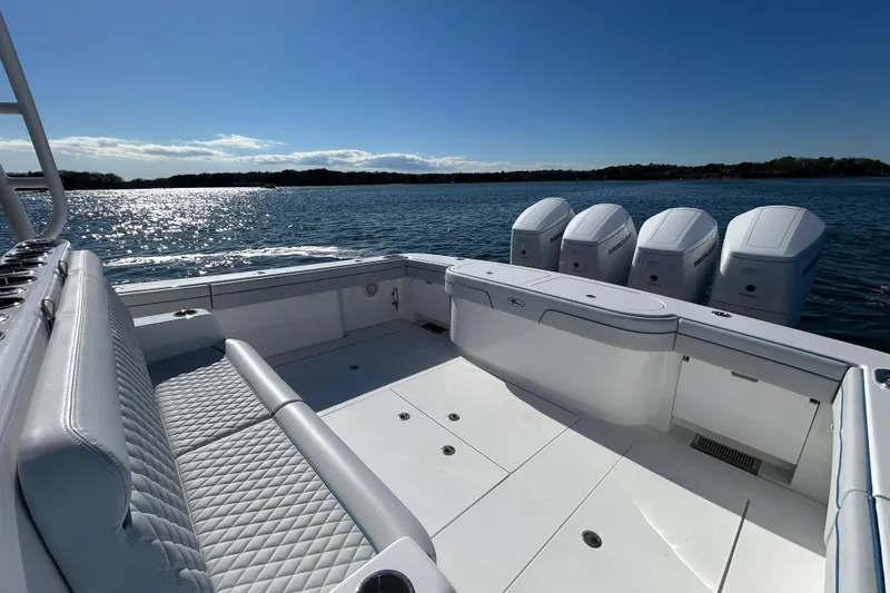 Slide: The Image of 2026 Valhalla Boatworks V-46 on water, featuring luxurious seating and powerful engines. - 31