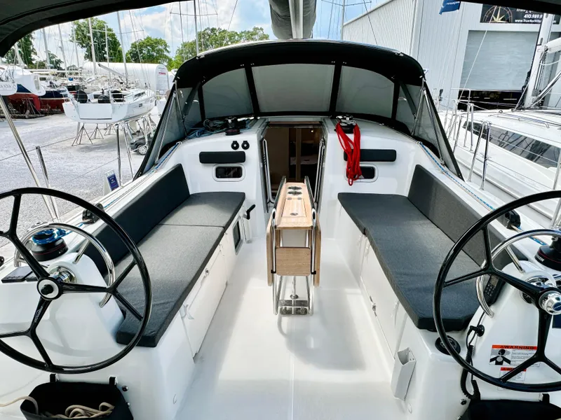 Slide: The Image of Cockpit of 2023 Jeanneau Sun Odyssey 380 with dual steering. - 13
