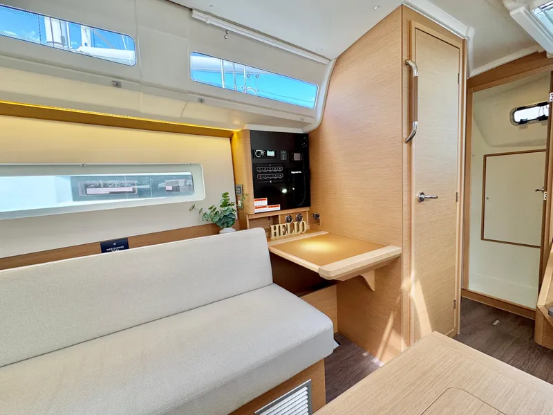 Slide: The Image of Interior of Jeanneau Sun Odyssey 380 yacht, 2023 model, featuring light wood finish. - 25