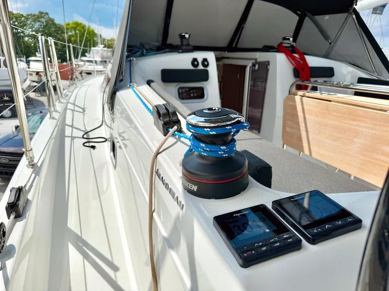 Slide: The Image of Jeanneau Sun Odyssey 380, 2023, deck view with navigation instruments. - 9