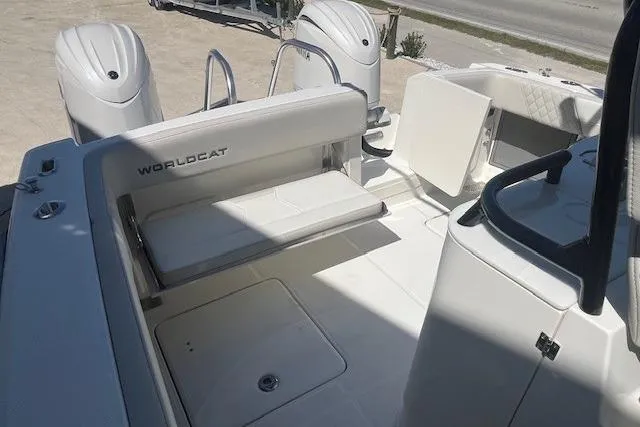 Slide: The Image of 2026 World Cat 280 CC-X boat interior with seating and storage compartments. - 6