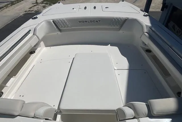 Slide: The Image of 2026 World Cat 280 DC-X boat interior with spacious seating and sleek design. - 3