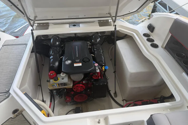Slide: The Image of 2022 Cobalt R8 Surf boat engine compartment with Volvo Penta V8 engine. - 5