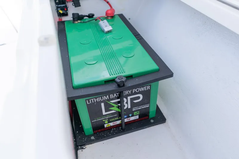 Slide: The Image of Lithium battery installed in a 2021 Fountain 38 Center Console boat. - 17