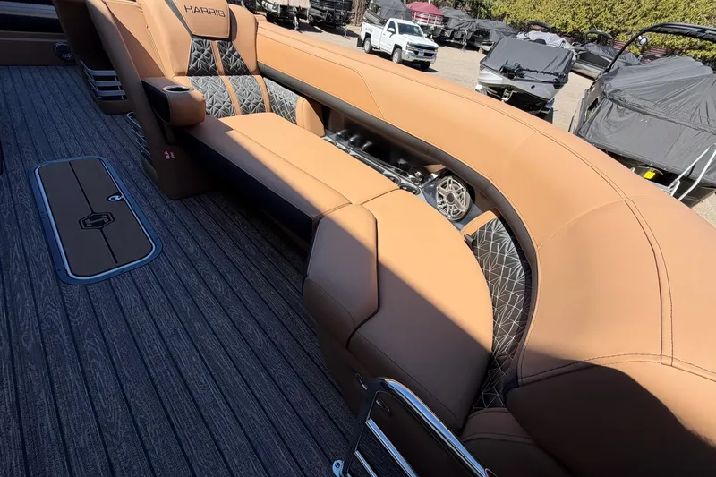 Slide: The Image of Luxurious seating on 2026 Harris Grand Mariner 250 SL pontoon boat with stylish upholstery. - 10