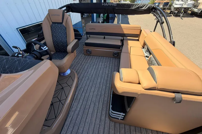 Slide: The Image of Luxurious interior of 2026 Harris Grand Mariner 250 SL pontoon boat with plush seating. - 14