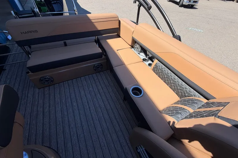 Slide: The Image of Luxurious seating on 2026 Harris Grand Mariner 250 SL pontoon boat with premium upholstery. - 17