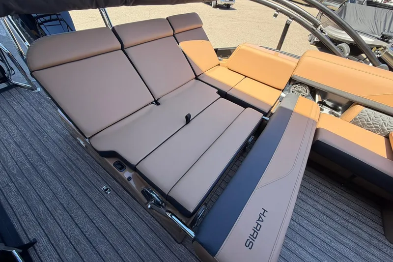 Slide: The Image of Luxurious seating on 2026 Harris Grand Mariner 250 SL pontoon boat, featuring premium upholstery. - 20