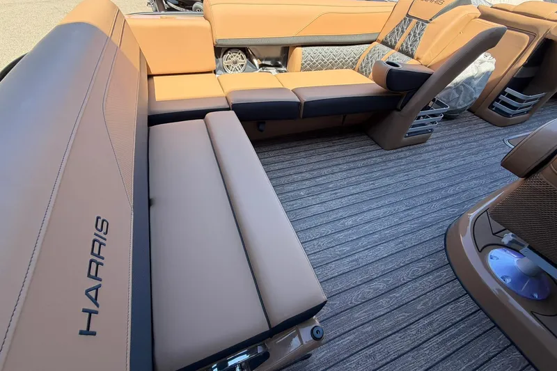 Slide: The Image of Luxurious interior of 2026 Harris Grand Mariner 250 SL pontoon boat with plush seating. - 24