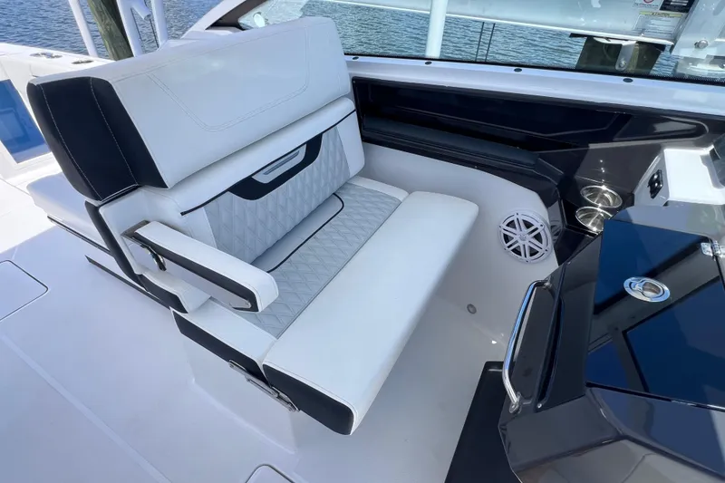 Slide: The Image of Luxury seating on 2023 Blackfin 272 DC boat, featuring sleek design and premium materials. - 46