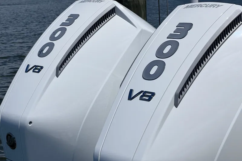 Slide: The Image of Twin Mercury 300 V8 engines on a 2023 Blackfin 272 DC boat. - 78