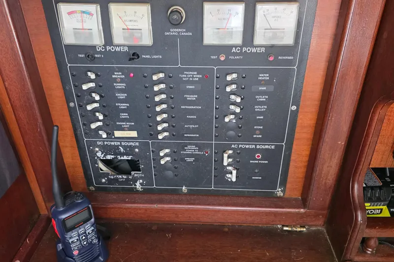 Slide: The Image of Electrical panel of a 1987 Gozzard 36 Cruiser with radio equipment. - 31