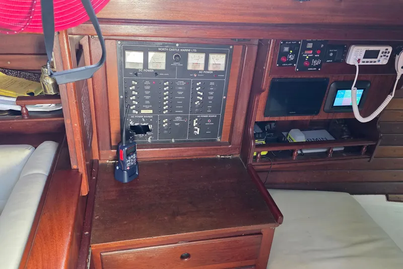 Slide: The Image of Electrical control panel in a 1987 Gozzard 36 Cruiser sailboat cabin. - 33