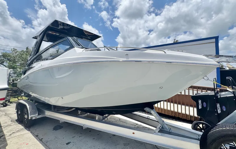 Slide: The Image of 2024 L'acqua Royale LR280 GRAN CABRIO on trailer, blue sky. - 5