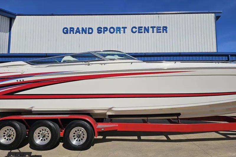 Slide: The Image of 2001 Formula 382 FASTech boat on trailer at Grand Sport Center. - 3
