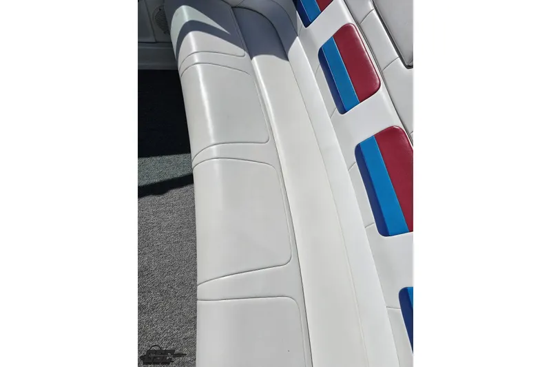 Slide: The Image of 2001 Formula 382 FASTech boat interior with white, red, and blue upholstery. - 91
