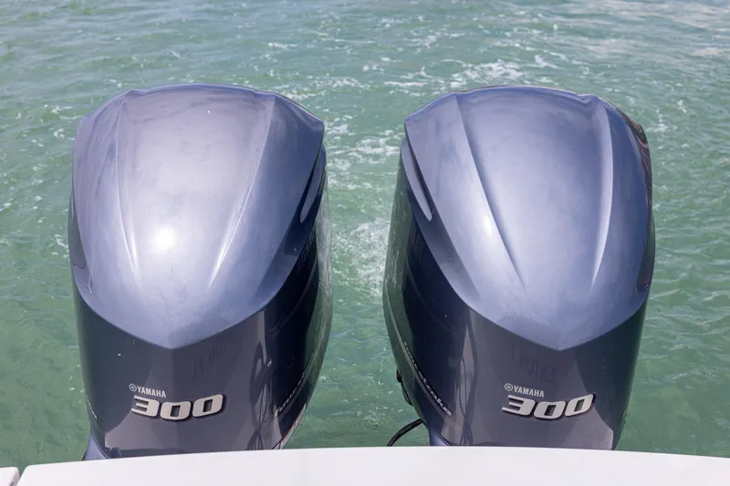 Slide: The Image of Twin Yamaha 300 outboard engines on a 2018 Regulator 28 boat. - 5